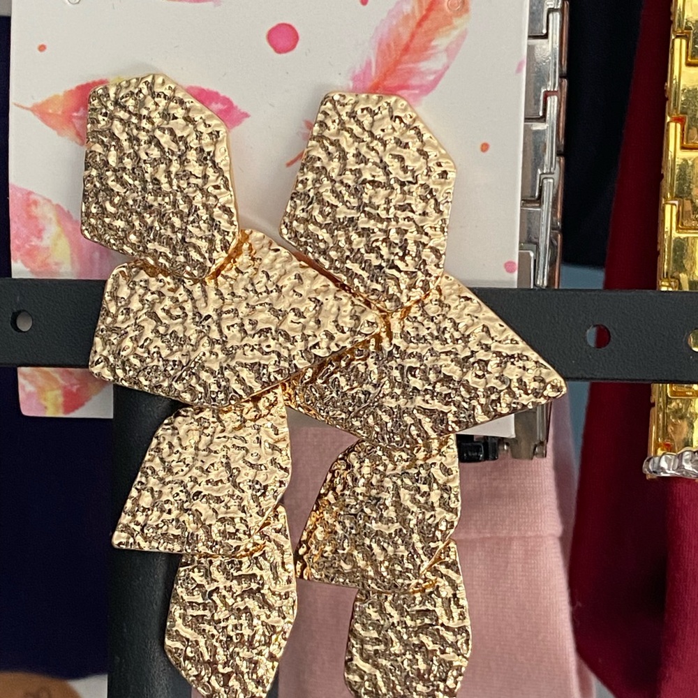Gold Textured Statement Earrings